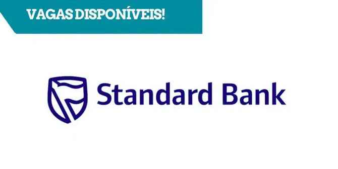 Logótipo oficial do Standard Bank com banner "VAGAS DISPONÍVEIS!" Anúncio de emprego para Engenheiro de Suporte de Aplicações de Tecnologia de Informação em Maputo.